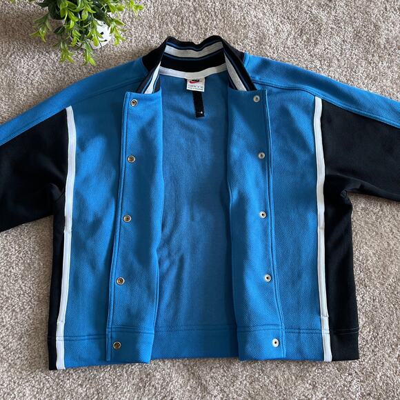 Nike Blue Snap Button Striped Varsity Vintage Bomber Jacket Size: Large 12-14 - Picture 10 of 15